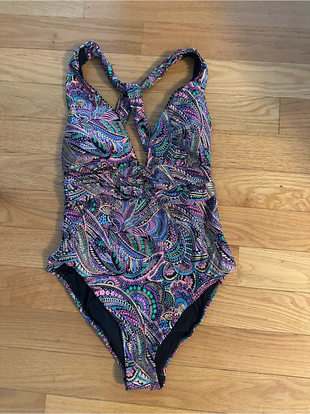 Ladies Purple Paisley One-Piece Swimsuit with Twist Front